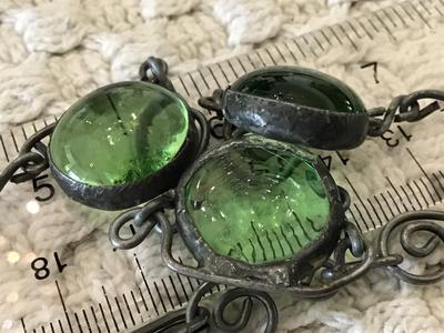 Stain Glass Fern Green Art Glass Vintage Necklace