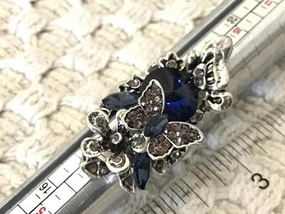 Chunky Blue Glass Rhinestone Butterfly Statement Ring