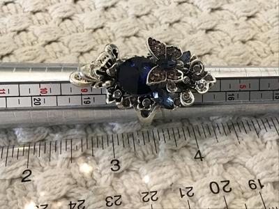 Chunky Blue Glass Rhinestone Butterfly Statement Ring