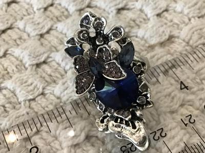 Chunky Blue Glass Rhinestone Butterfly Statement Ring