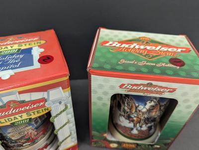1998 Budweiser Holiday Stein & 2001 Holiday Stein Holiday At The Capitol #1 & #2