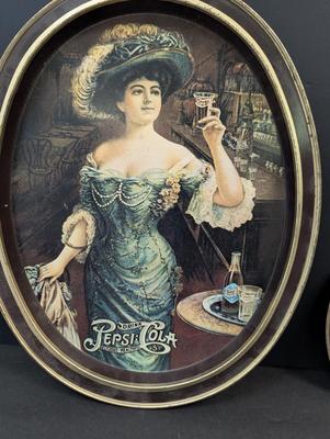 Vintage Pepsi Cola Oval Tin Tray Decor Victorian Lady Drinking Signs #2