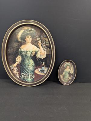 Vintage Pepsi Cola Oval Tin Tray Decor Victorian Lady Drinking Signs #2