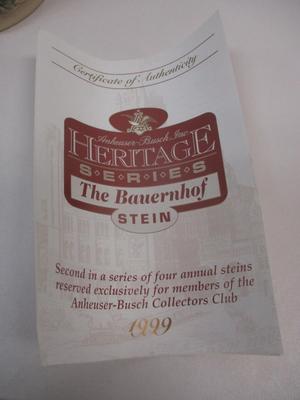 The Anheuser Busch Heritage Series The Bauernhof Stein Second In Series 4913 & Handcrafted In Brazil LE #9