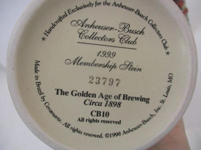 Handcrafted Anheuser Busch Collectors Club 1999 Membership Stein 23797 & "A" Series 13513 LE Stein #11