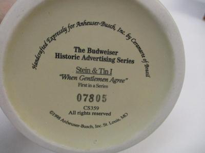 Handcrafted Anheuser Busch Tin Bud Historic "Real Harmony" Advertising Series Stein & Tin Second In Series 04740 &...