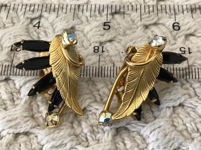 Black Glass Crystal Clip on Earrings