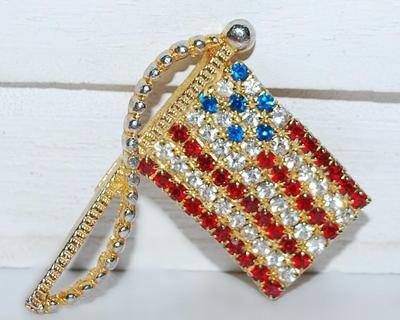 Red, White & Blue FLAG BROOCH (1¾" x 1½") Marked "RAFAELIAN" on a Gold Tone Setting