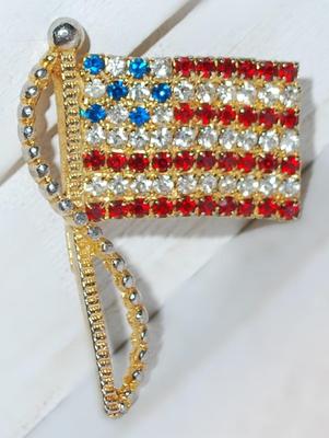 Red, White & Blue FLAG BROOCH (1¾" x 1½") Marked "RAFAELIAN" on a Gold Tone Setting