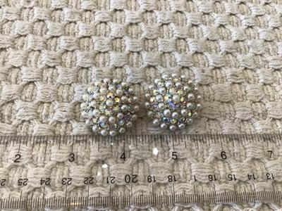 Gorgeous Faux Pearl Aurora Borealis cluster Dome Clip ons. Nice size