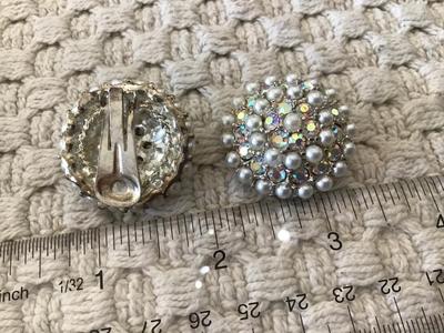 Gorgeous Faux Pearl Aurora Borealis cluster Dome Clip ons. Nice size
