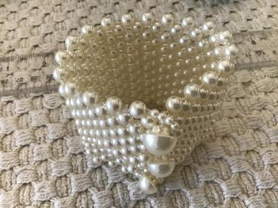 Wide Faux Pearl Button Bracelet Cuff