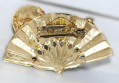 "ROSE & VASE" BROOCH (1¾" x 1¼") on a Foldable FAN Gold Tone Setting