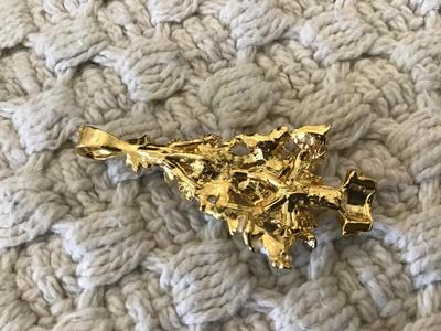 Enamel CZ Rhinestone Snow Covered pine tree Gold Tone Pendant 1980