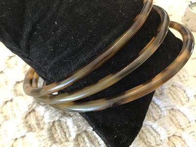 Antique To Vintage Bakelite Set of 3 Skinny Stacking Marble, caramel, swirl
