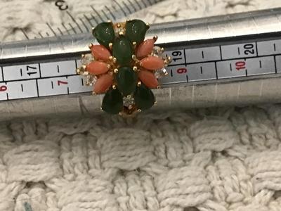 Beautiful Vintage Jade And Coral Vintage Ring