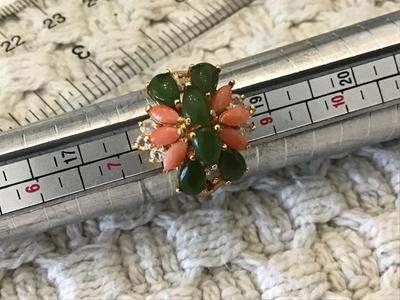 Beautiful Vintage Jade And Coral Vintage Ring