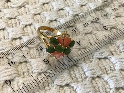 Beautiful Vintage Jade And Coral Vintage Ring