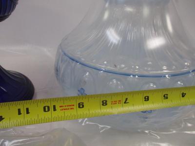 Aladdin Blue Meadow Flower Glass Oil Lamp Shade Clear Top 10" With Cobalt Blue Lamp Base #2