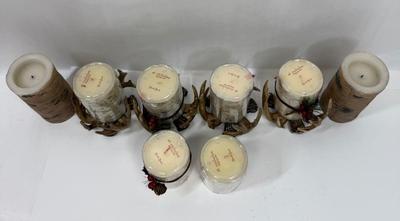 Sale Photo Thumbnail #174: 4 resin antler candle holders and 8 candles: the taller 2 are battery powered, the others are real candles.  Candles are new, all items are in good condition.