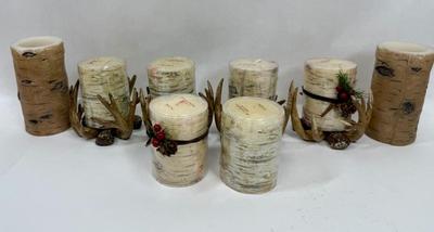 Sale Photo Thumbnail #179: 4 resin antler candle holders and 8 candles: the taller 2 are battery powered, the others are real candles.  Candles are new, all items are in good condition.