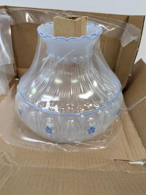 Aladdin Blue Meadow Flower Glass Oil Lamp Shade Clear Top With Base 10" #4