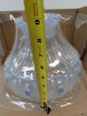 Aladdin Blue Meadow Flower Glass Oil Lamp Shade Clear Top With Base 10" #4