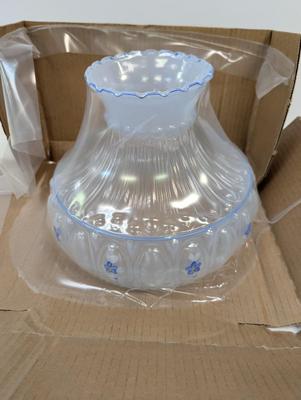 Aladdin Blue Meadow Flower Glass Oil Lamp Shade Clear Top With Base 10" #4