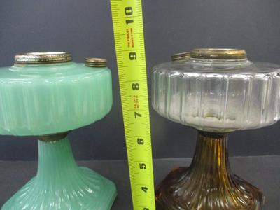 Vintage 1930's Aladdin Oil Lamp Jadeite Glass Milk Deco & Aladdin Corinthian Amber & Clear Oil Lamp #2