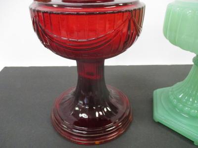 Aladdin Ruby Red Lincoln Draft Drape Lamp & Vintage 1930's Aladdin Oil Lamp Jadeite Glass Milk Decor #3