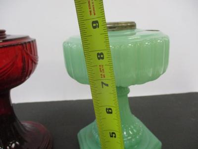 Aladdin Ruby Red Lincoln Draft Drape Lamp & Vintage 1930's Aladdin Oil Lamp Jadeite Glass Milk Decor #3