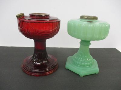 Aladdin Ruby Red Lincoln Draft Drape Lamp & Vintage 1930's Aladdin Oil Lamp Jadeite Glass Milk Decor #3