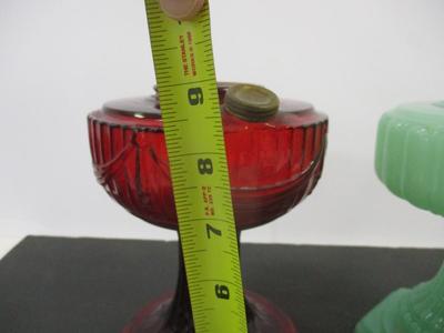 Aladdin Ruby Red Lincoln Draft Drape Lamp & Vintage 1930's Aladdin Oil Lamp Jadeite Glass Milk Decor #3