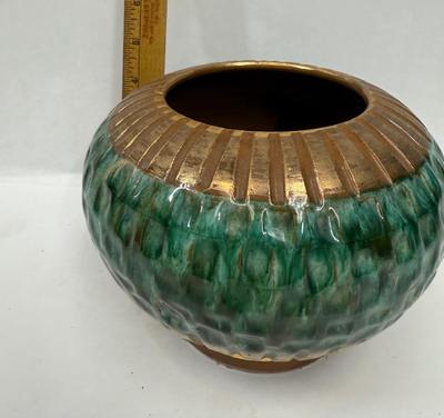 Glazed Ceramic Pot from Italy Green and Copper