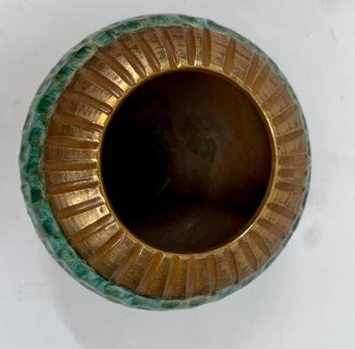 Glazed Ceramic Pot from Italy Green and Copper
