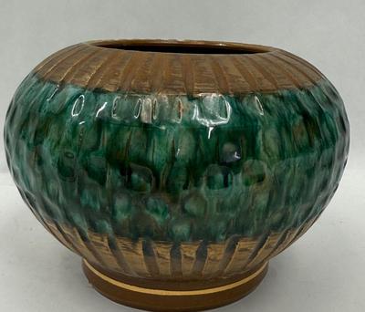 Glazed Ceramic Pot from Italy Green and Copper
