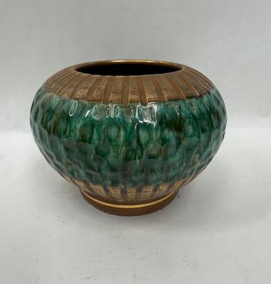 Glazed Ceramic Pot from Italy Green and Copper