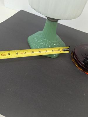Aladdin Corinthian Moonstone White Font Green Jade Foot B-125 Kerosene Oil Lamp & Aladdin Ruby Red Lincoln Drape Oil Lamp #11
