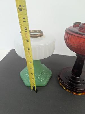 Aladdin Corinthian Moonstone White Font Green Jade Foot B-125 Kerosene Oil Lamp & Aladdin Ruby Red Lincoln Drape Oil Lamp #11