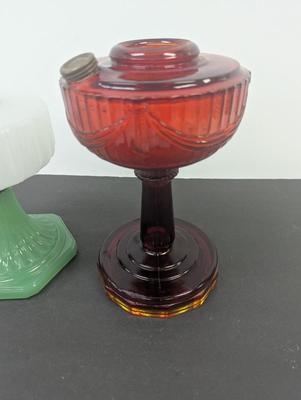 Aladdin Corinthian Moonstone White Font Green Jade Foot B-125 Kerosene Oil Lamp & Aladdin Ruby Red Lincoln Drape Oil Lamp #11