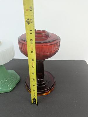 Aladdin Corinthian Moonstone White Font Green Jade Foot B-125 Kerosene Oil Lamp & Aladdin Ruby Red Lincoln Drape Oil Lamp #11