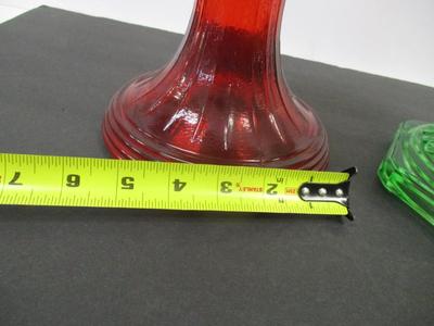 Aladdin Ruby Red Lincoln Draft Drape Lamp & Aladdin Clear Front & Green Stand Glass Corinthian Lamp #4
