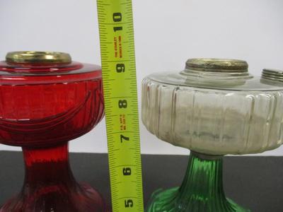 Aladdin Ruby Red Lincoln Draft Drape Lamp & Aladdin Clear Front & Green Stand Glass Corinthian Lamp #4