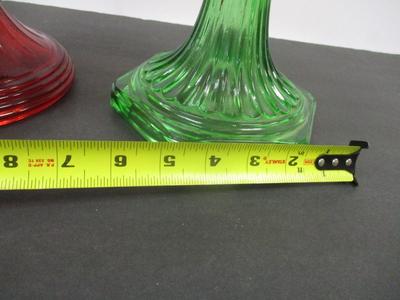 Aladdin Ruby Red Lincoln Draft Drape Lamp & Aladdin Clear Front & Green Stand Glass Corinthian Lamp #4