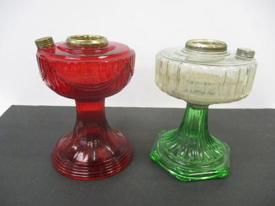 Aladdin Ruby Red Lincoln Draft Drape Lamp & Aladdin Clear Front & Green Stand Glass Corinthian Lamp #4