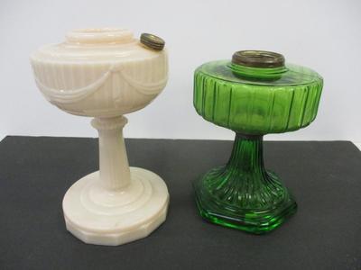 Aladdin Model B Drape Milk Glass Lamp & Aladdin Corinthian Green Glass Oil Lamp #5