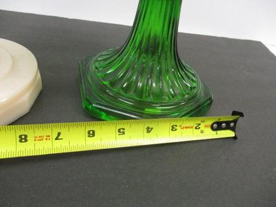 Aladdin Model B Drape Milk Glass Lamp & Aladdin Corinthian Green Glass Oil Lamp #5
