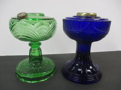 B-108 Aladdin UV Green Crystal Cathedral Glass Lamp & Aladdin Lamp Cobalt Blue Lincoln Drape Lamp #7