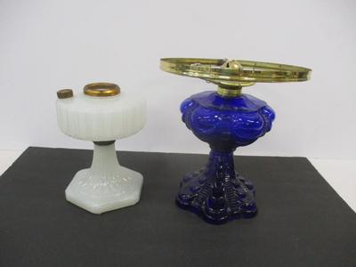 Aladdin Corinthian White Moonstone Lamp & Cobalt Blue Coolidge Drape Oil Lamp #9