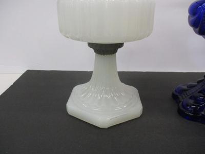 Aladdin Corinthian White Moonstone Lamp & Cobalt Blue Coolidge Drape Oil Lamp #9